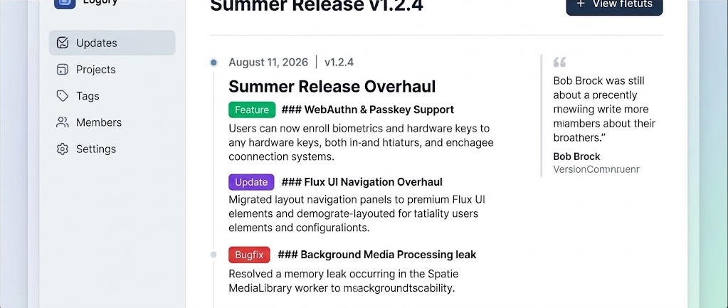 ReleaseNotes Dashboard Mockup